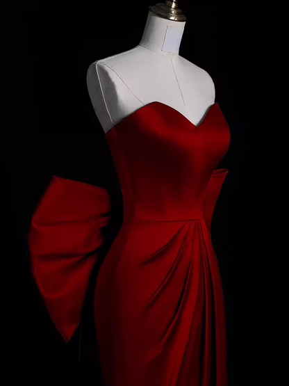 Charming Red Sweetheart Satin Sheath Long Formal Party Dress MD7481