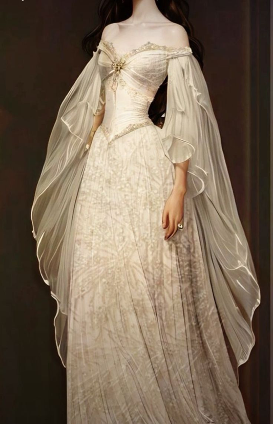 Vintage Bridal Gown A line Off The Shoulder Ivory Lace Wedding Dresses Bridal Gowns fg8311