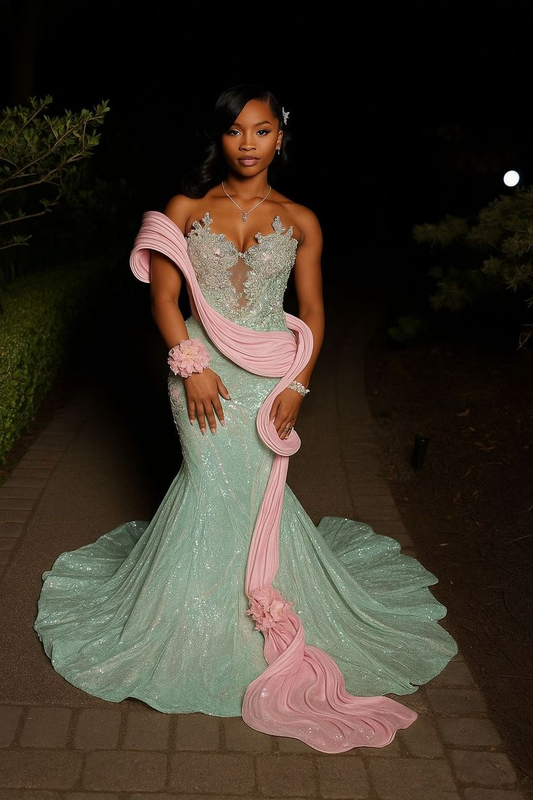 Mermaid Mint Green Long Prom Dress Sexy Shiny Formal Gowns fg8314