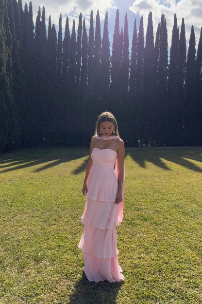 Hunter Green Strapless A-line Layers Long Prom Dress