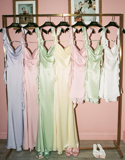 Yellow Mermaid Ruffle Straps Satin Long Prom Dress Vacation Dress Party Dress SH4008