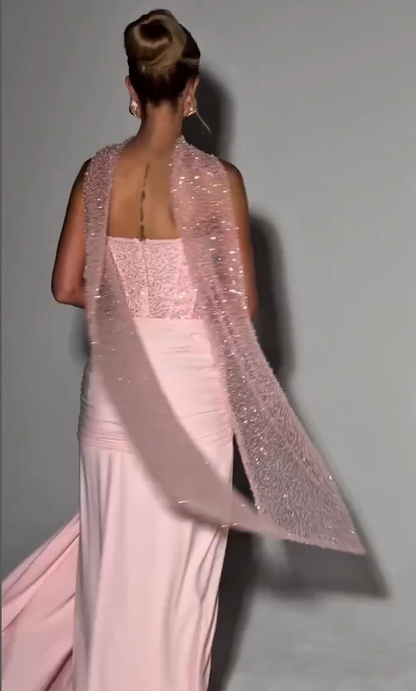 Pink A Line Sweetheart Neck Sequin Satin Prom Dress Evening Dress SH4693