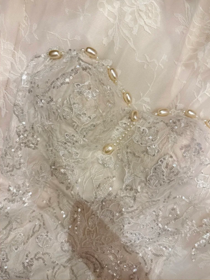 Pretty Strapless White Lace Sequin Beaded Mermaid Long Evening Dress Formal Birthday Birthday Prom Dress Party Gown D2048
