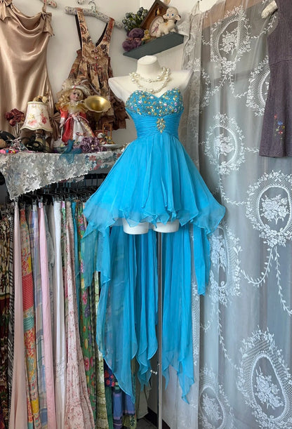 Charming Homecoming Dress Sweetheart Hi-Lo Rinestone Pleated Prom Dress Back to School Outfits Party Dress  D6190