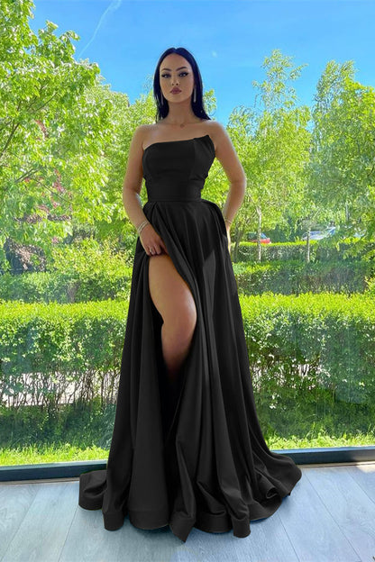 Elegant Strapless A-Line Prom Dress Green With Slit