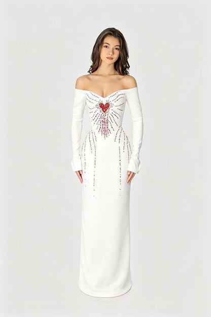 Enchanting Black Velvet Long Sleeves Strapless Evening Dress with Rhinestone