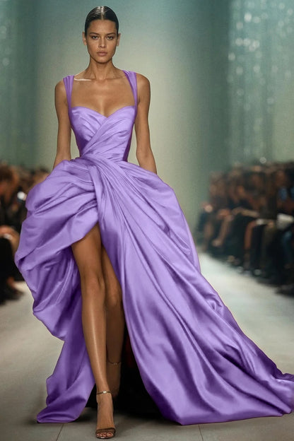 Sleeveless Spaghetti Straps Sweetheart Mermaid Long Prom Dress With Pleated