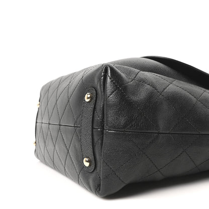 Sheepskin Caviar Quilted Medium Shopping Tote Black