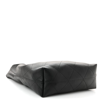 Shiny Lambskin Quilted Medium Hobo Black
