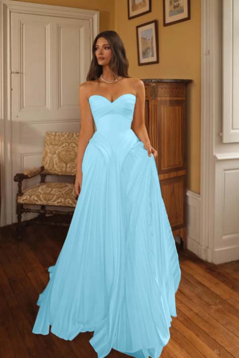 White A Line Strapless Sleeveless Long Dress with Pleated