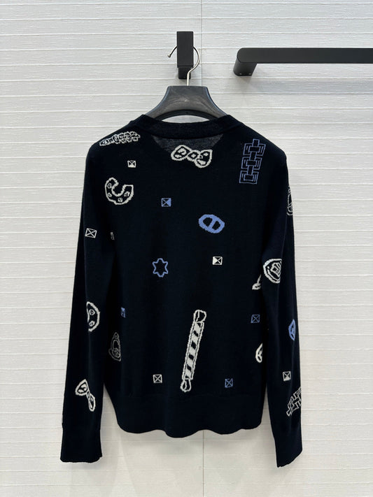 HM 25 Sweater Black Pattern Cashmere 02668