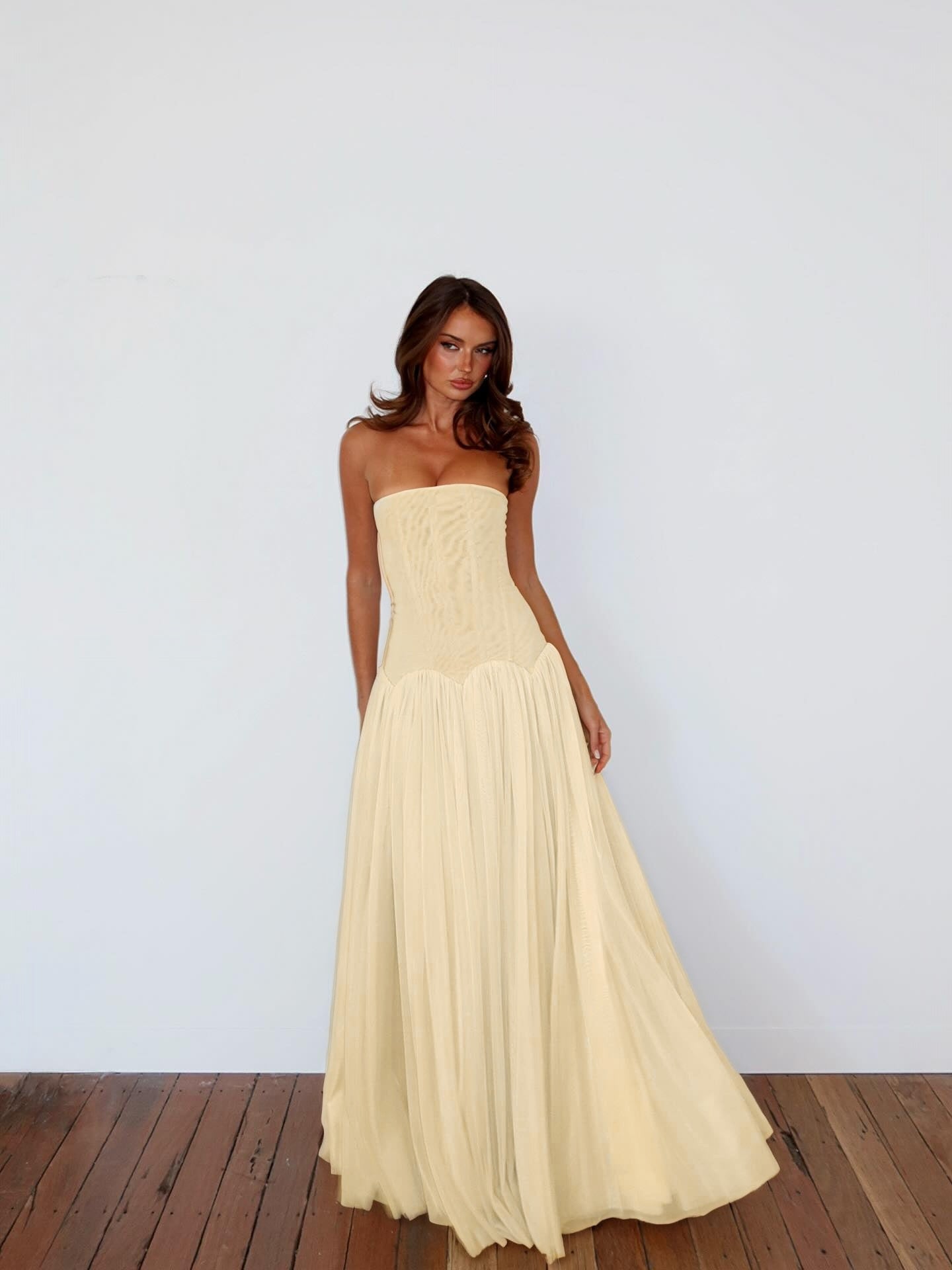 Charming Straight Across Sleeveless Pleated Tulle Evening Dress