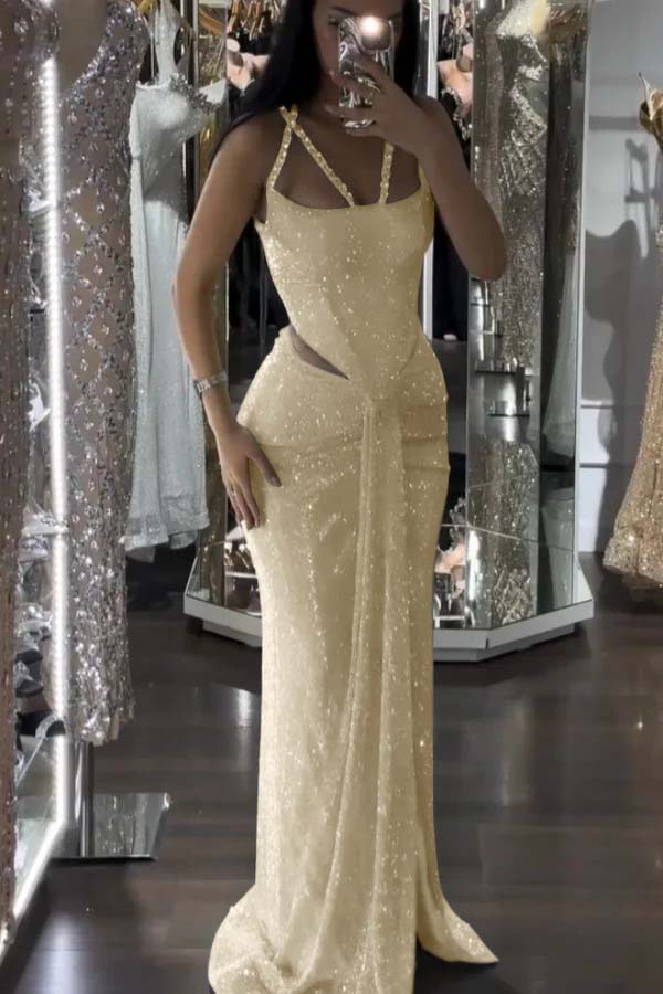 Sparkle Luxurious Beaded Prom Dress With Slit