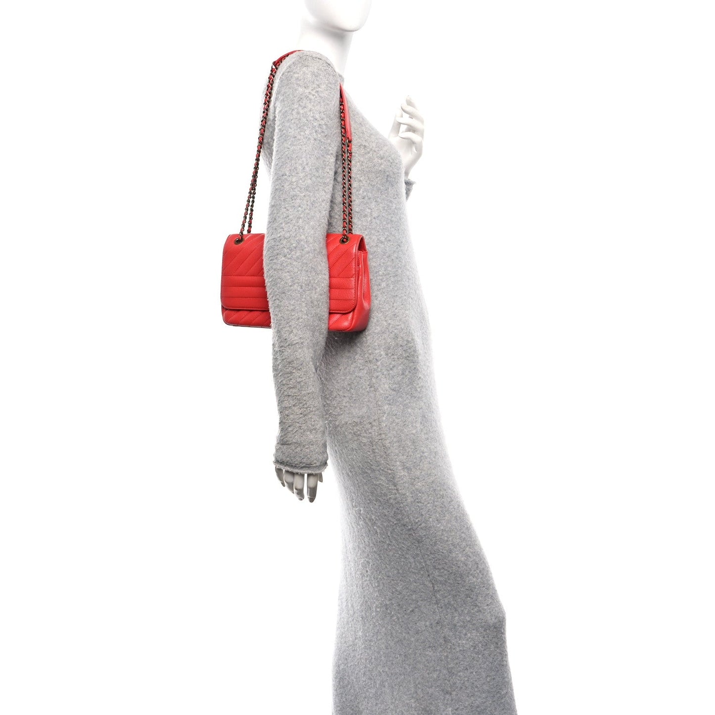 Shiny Goatskin Diagonal Quilted Small Flap Red