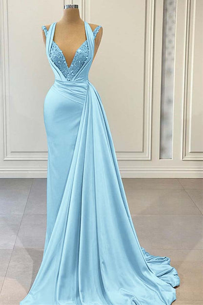 Elegant Pink Halter Sleeveless With Sequins Evening Dress