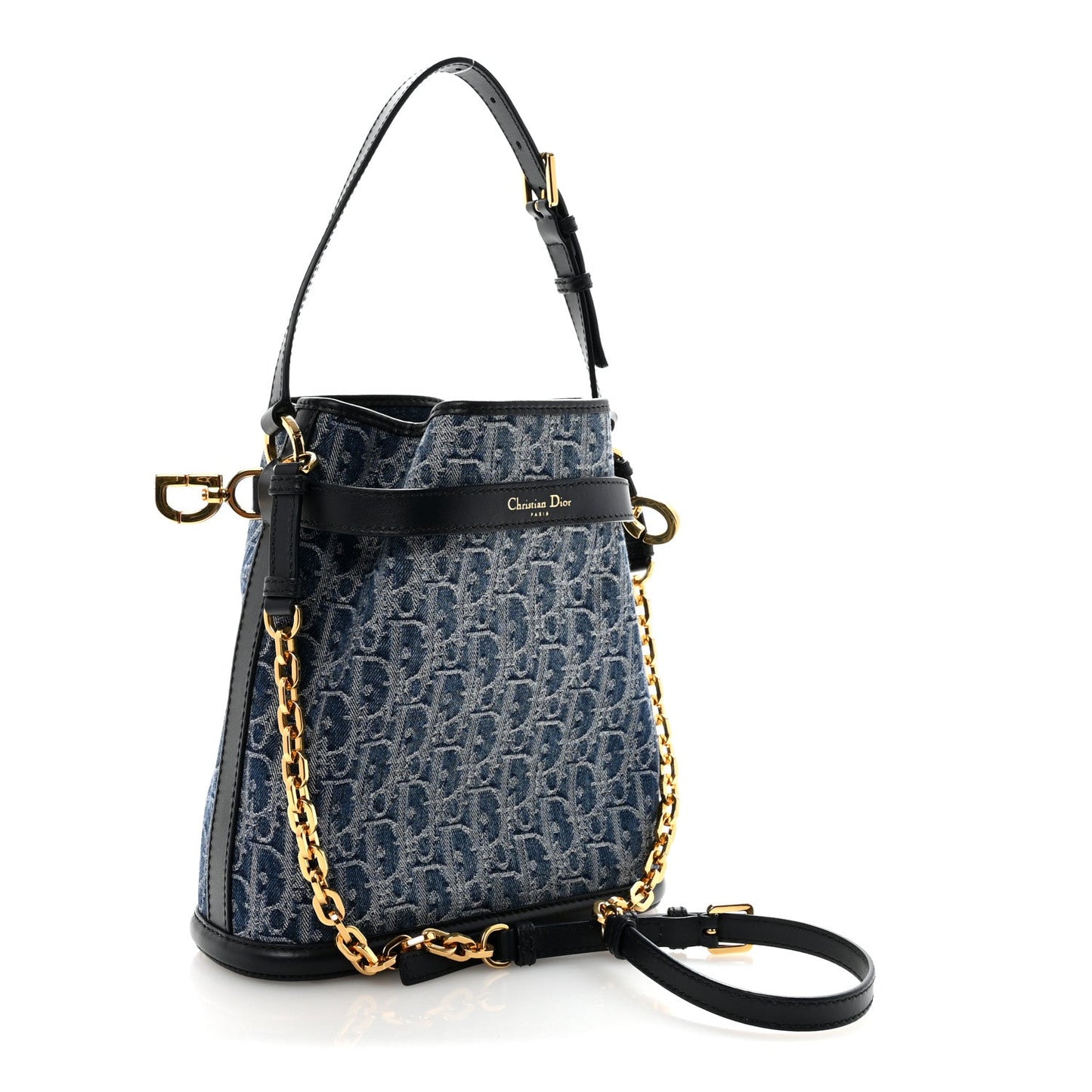 Denim Oblique Jacquard Medium C'est Chain Bucket Bag Denim Blue