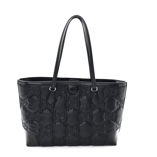 Nylon Calfskin Enamel GG Matelasse Medium Ophidia Shopping Tote Black