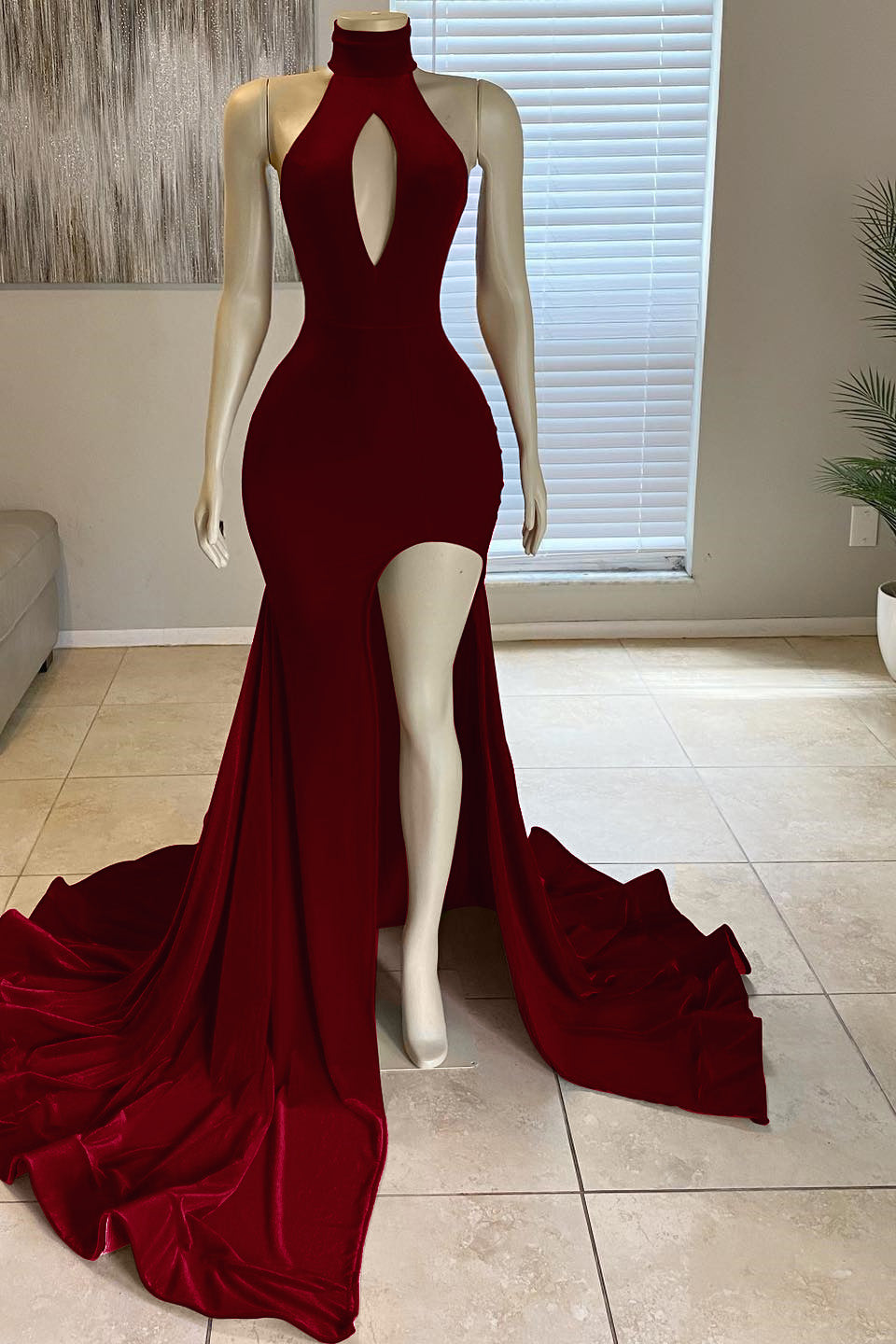 Front Slit Mermaid High-Neck Prom Dress Glorious Red Online