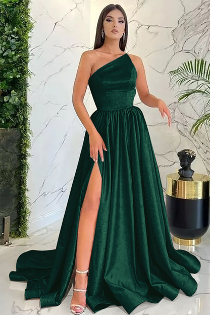 Light Pink One Shoulder Sleeveless Evening Dress with Slit