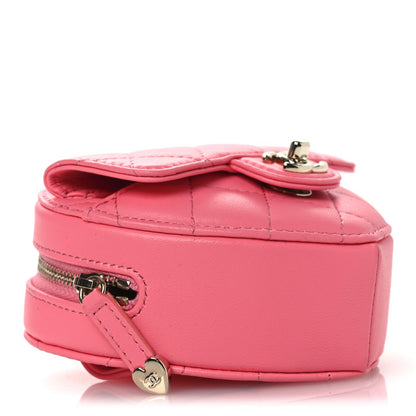 Lambskin Quilted CC In Love Heart Waist Belt Bag With Chain Pink