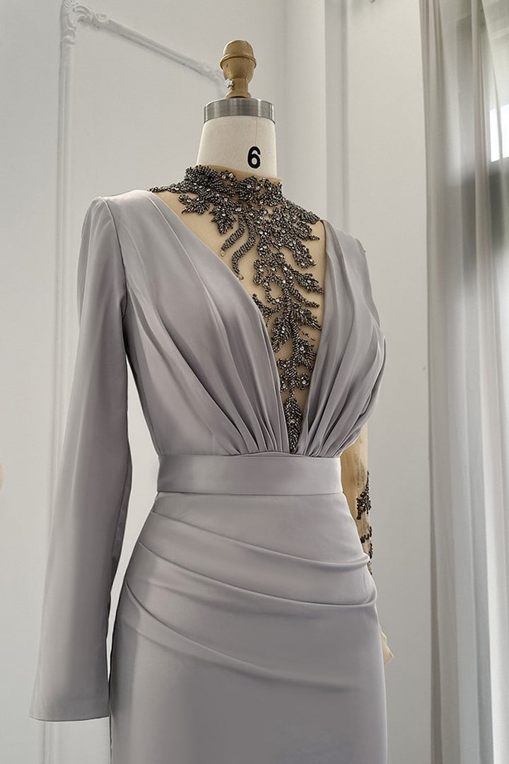Jewel Neck Mermaid Evening Dress Long Sleeves Floor Length With Appliques