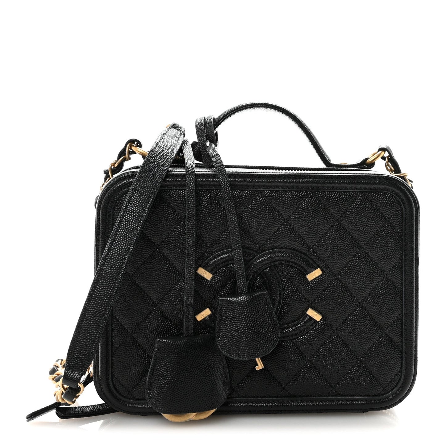 Caviar Quilted Medium CC Filigree Vanity Case Black
