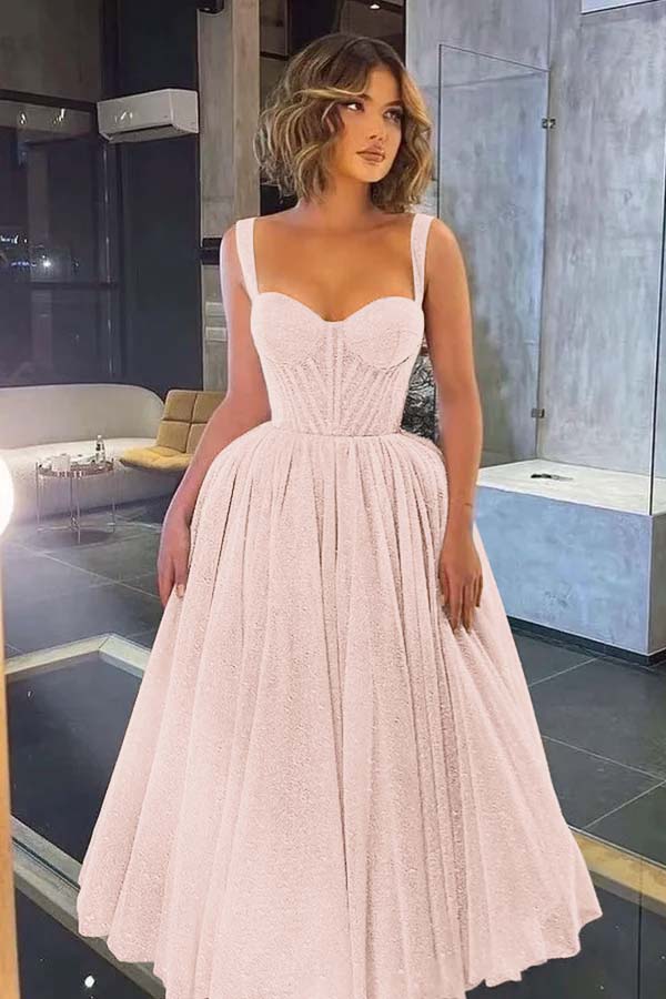 Gorgeous Spaghetti-Strap Sweetheart Sequins Prom Dress With Tulle