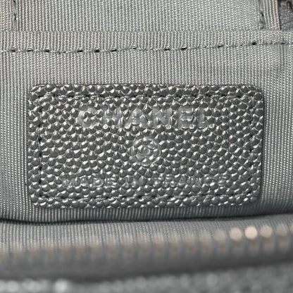 Metallic Caviar Quilted Mini Top Handle Vanity With Chain Silver