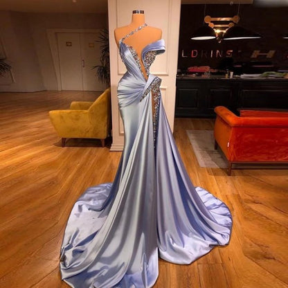 Mermaid Off-the-Shoulder Prom Dress Long Beadings With Slit