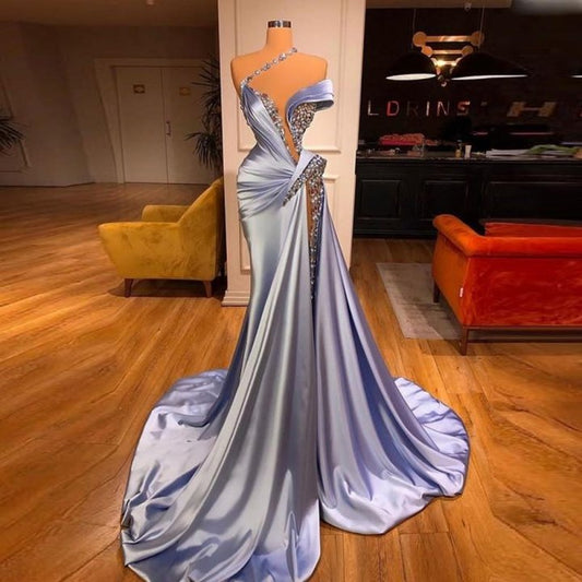 Mermaid Off-the-Shoulder Prom Dress Long Beadings With Slit