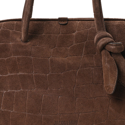 Suede Crocodile Embossed Le Turismo Dark Brown