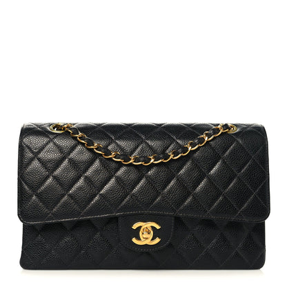 Caviar Quilted Medium Double Flap Black