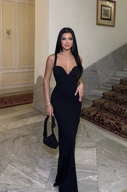 Elegant Black Sleeveless V-Neck Mermaid Prom Dress