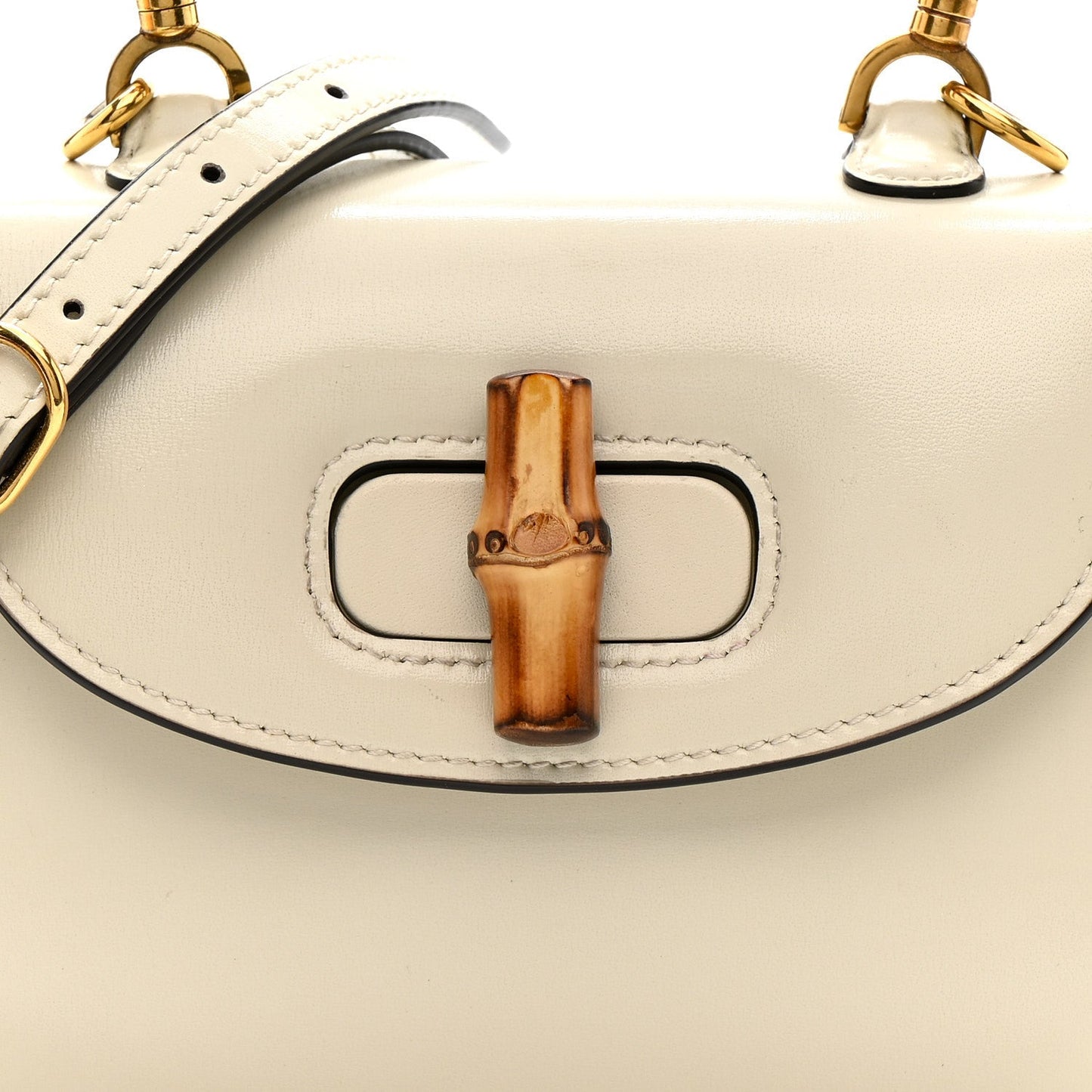 Boarded Dyana Lux Calfskin Web Mini Bamboo 1947 Top Handle Bag  Mystic White