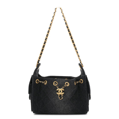 Washed Denim Quilted Mini Chanel 25 Handbag Black