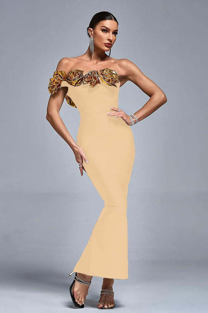 Stunning Black Satin One Shoulder Strapless Mermaid Prom Dress with Ruffles