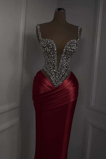 Charming White Satin Spaghetti Strap Sleeveless Pleated Prom Dress with Beadings