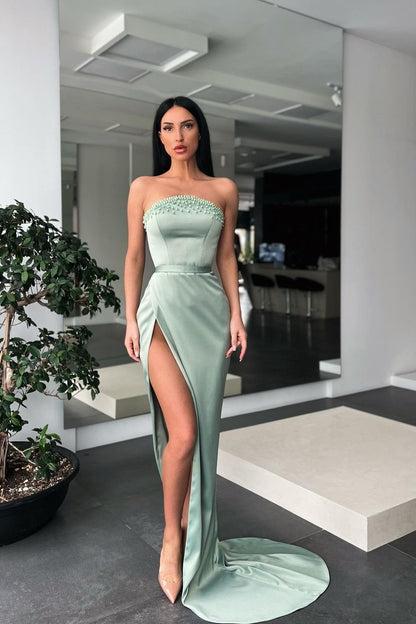 Long Strapless Mermaid Prom Dress With Slit
