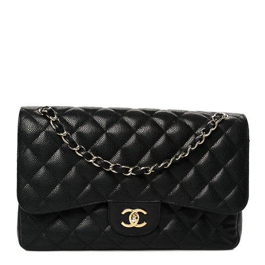 Caviar Quilted Jumbo Double Flap Black