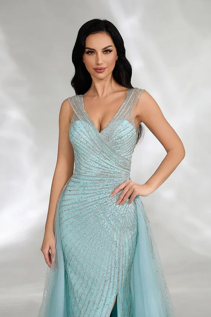 Sleeveless Straps V-Neck Beads Mermaid Prom Dress