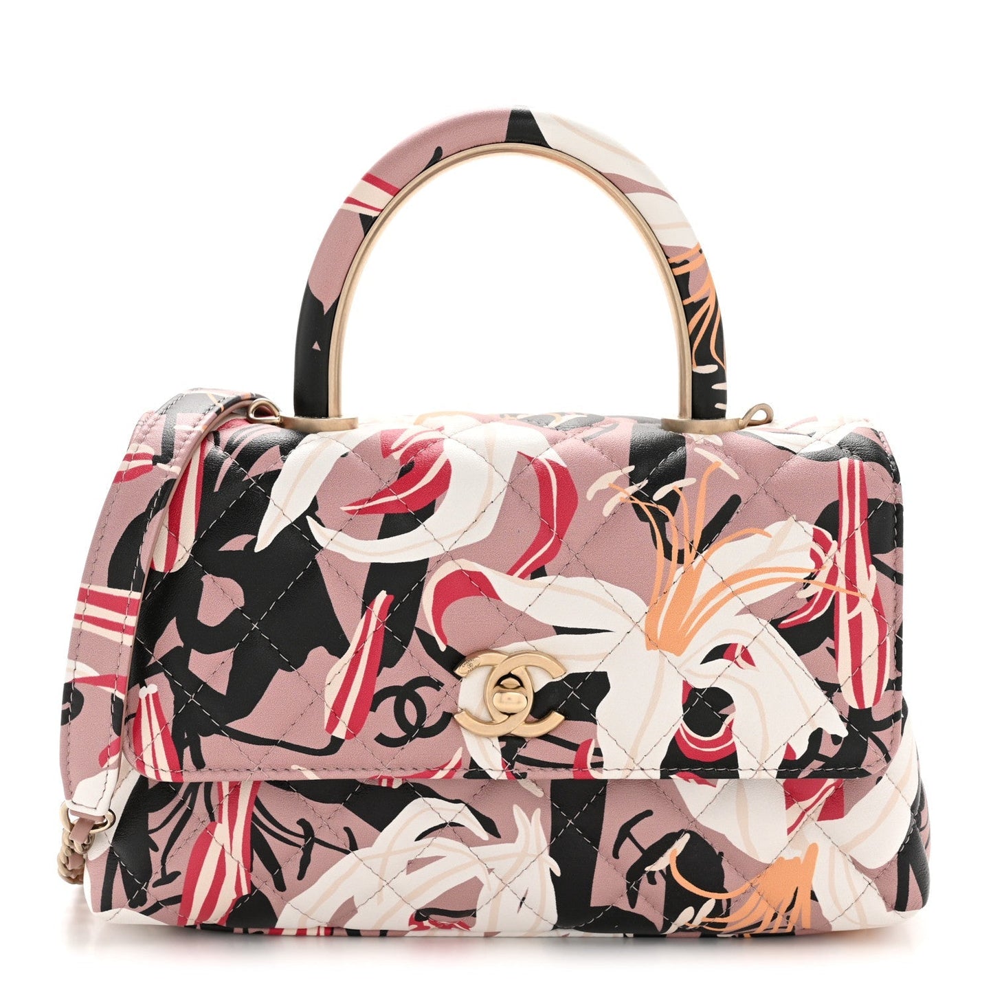 Calfskin Quilted Lily Floral Mini Coco Handle Flap Beige Black White Red