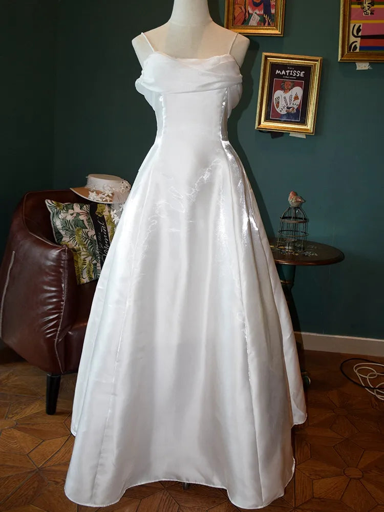 Vintage A Line Spaghetti Strap Light Pink Tulle Long Prom Dress Evening Dress SH2215