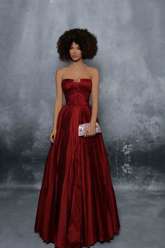 Elegant Red Sleeveless Strapless A Line Mermaid Prom Dress