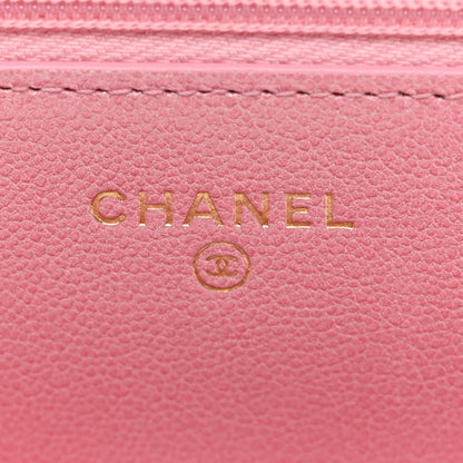 Iridescent Calfskin Quilted Wallet On Chain WOC Rose Pink