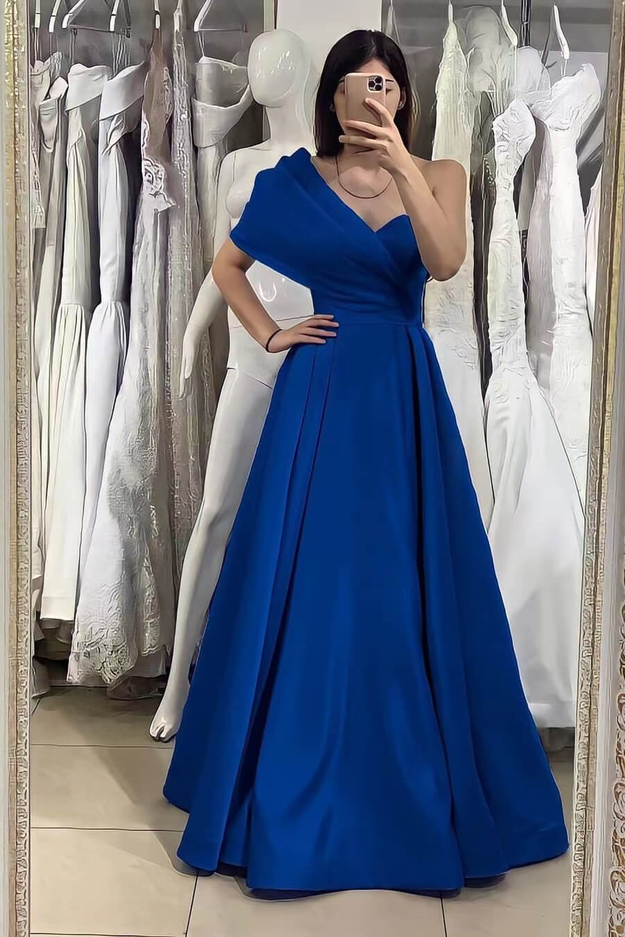 Elegant One Shoulder Sweetheart Evening Dress With Off-The-Shoulder Online Royal Blue