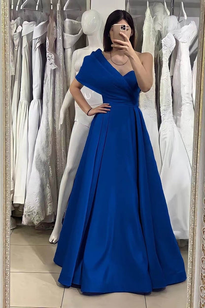 Elegant One Shoulder Sweetheart Evening Dress With Off-The-Shoulder Online Royal Blue