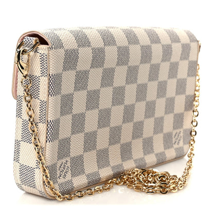 Damier Azur Pochette Felicie Chain Wallet Rose Ballerine