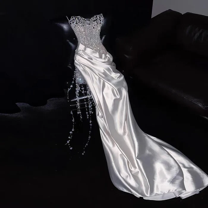 Ivory Beaded Long Prom Dress Sexy Evening Party Gown Birthday Dress fg8214