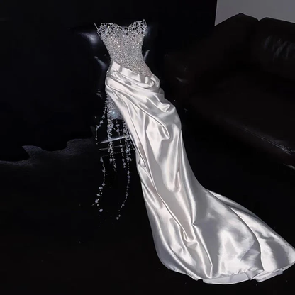Ivory Beaded Long Prom Dress Sexy Evening Party Gown Birthday Dress fg8214