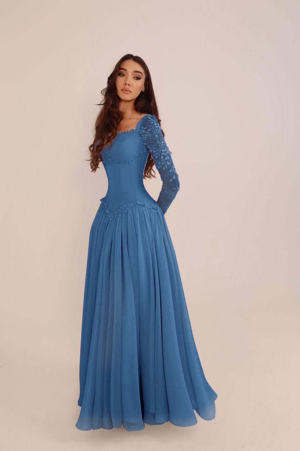 Glamorous Candy Pink Chiffon Long Sleeves Long Evening Dress With Sequins